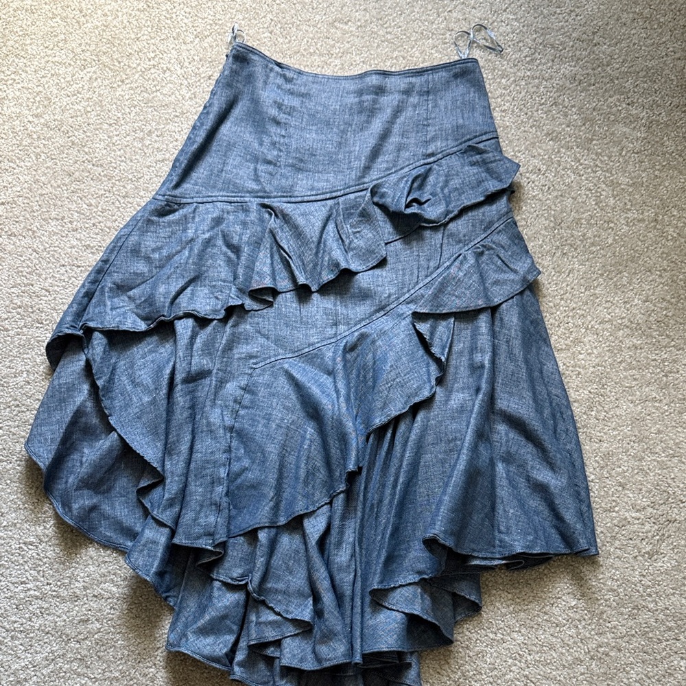 AMUR Blue Denim Ruffle hi to lo Skirt